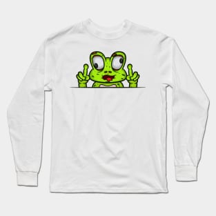 Frog Cartoon With Crazy Face Expression Long Sleeve T-Shirt